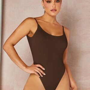 SHEIN Brown Ribbed Bodysuit